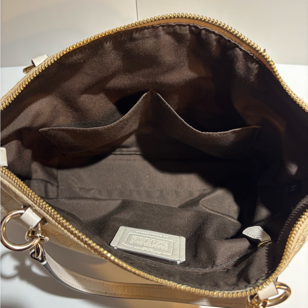 Coach Signature Canvas Satchel Crossbody Light Khaki Chalk - Picture 13 of 14